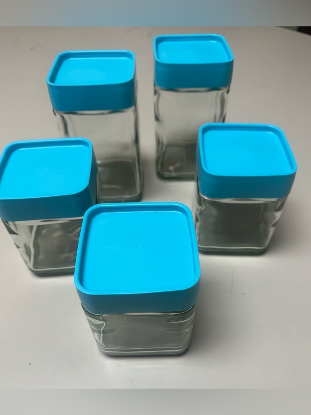 Set of Glass Food Storage Jars with Bright Blue Airtight Lids